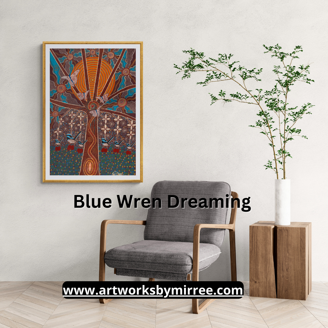 Dreamtime Superb Wren Contemporary Aboriginal Painting by Mirree