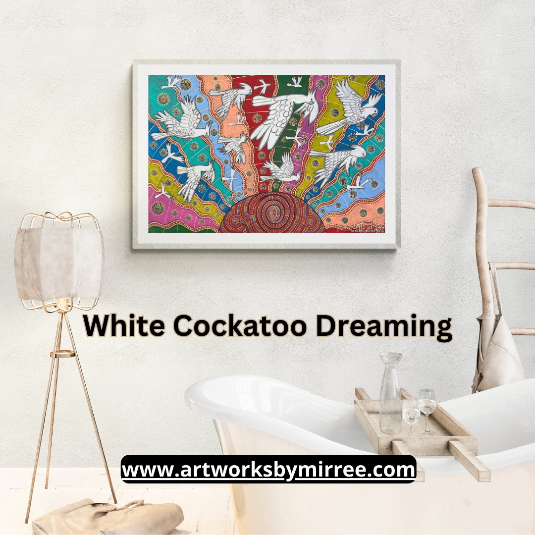 Dreamtime Sulphur Crested Cockatoo Contemporary Aboriginal Painting by Mirree
