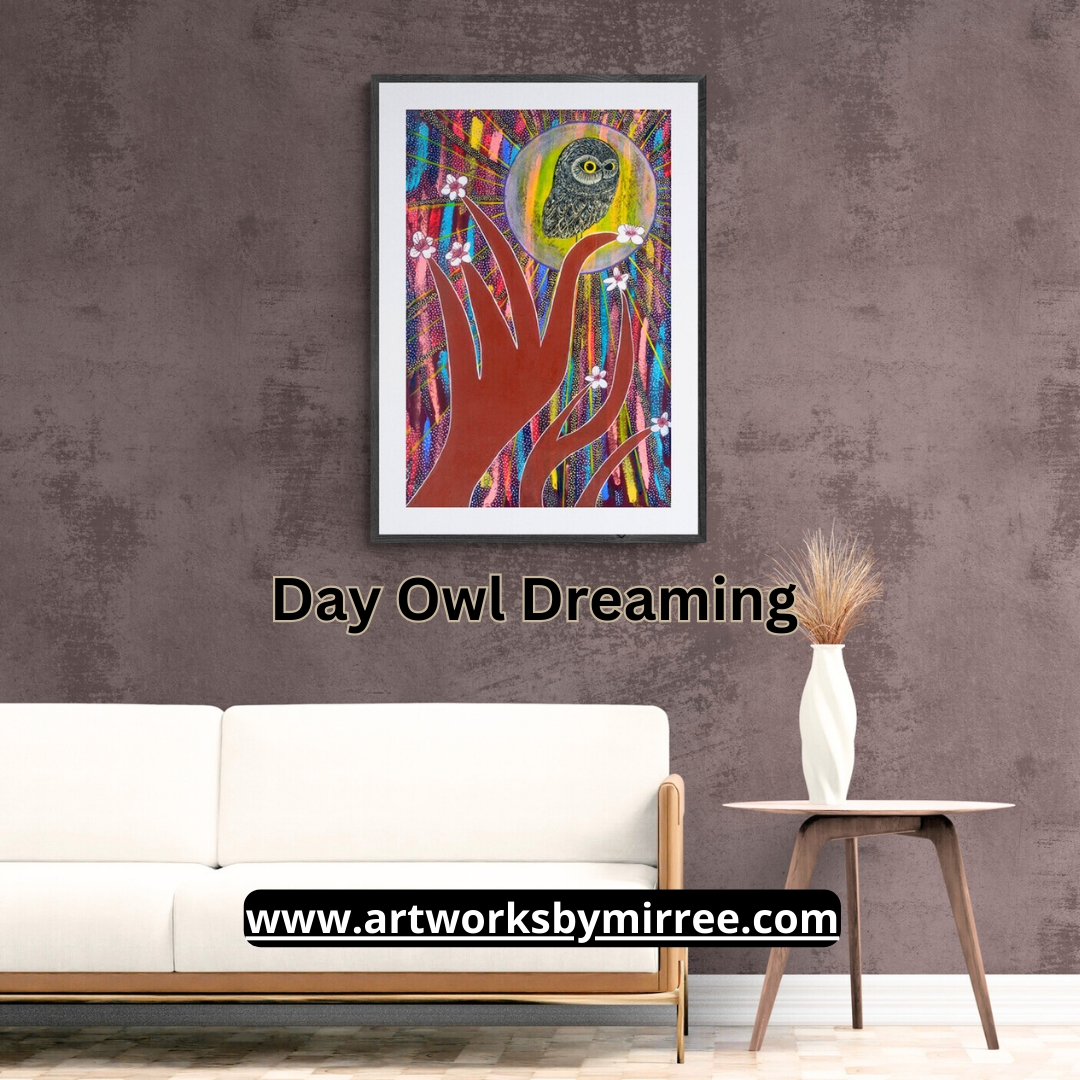 Dreamtime Day Owl Contemporary Aboriginal Painting by Mirree