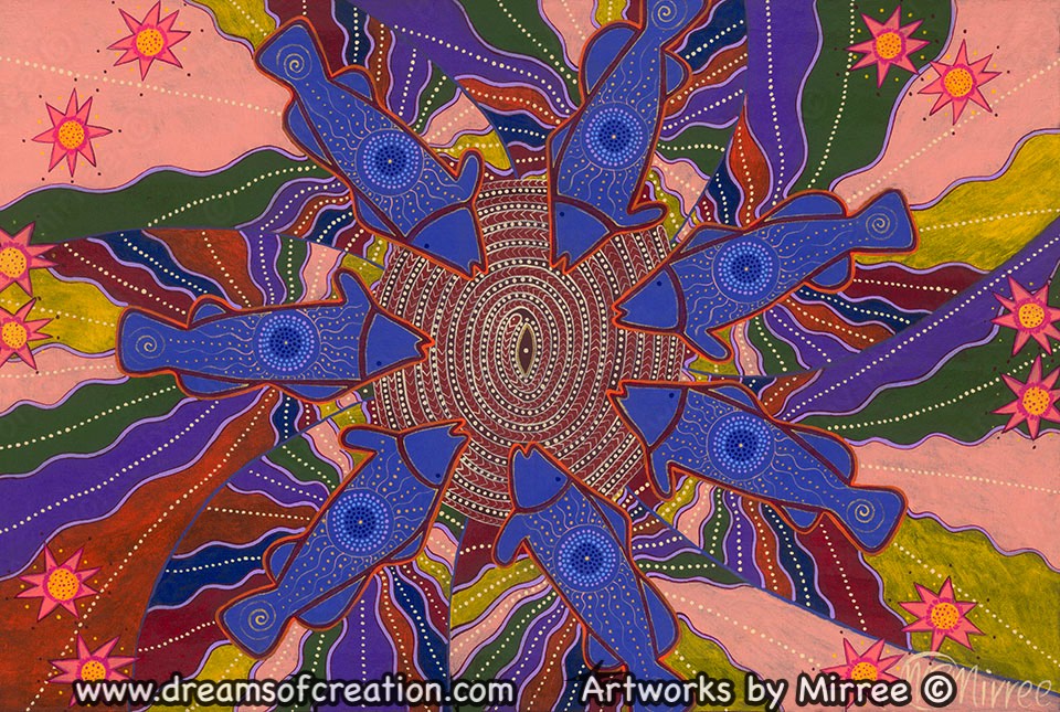 Dreamtime Barramundi Contemporary Aboriginal Painting by Mirree
