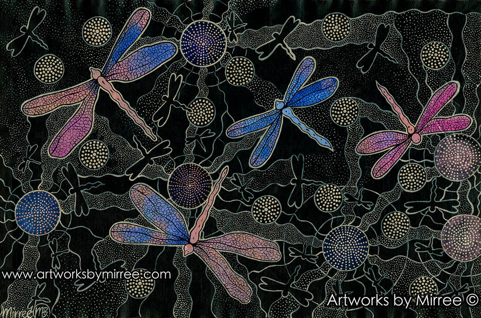 Ancestral Dragonfly Contemporary Aboriginal Painting by Mirree