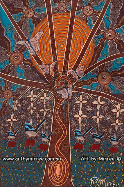 Dreamtime Superb Wren Contemporary Aboriginal Painting by Mirree