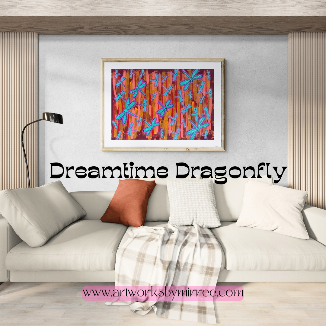 Dreamtime Dragonfly Swamp Contemporary Aboriginal Painting by Mirree