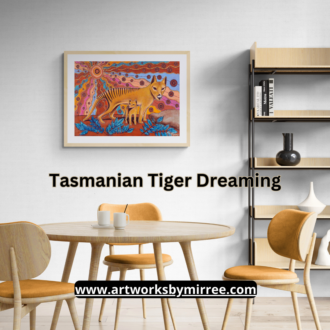 Dreamtime Tasmanian Tiger Contemporary Aboriginal Painting by Mirree