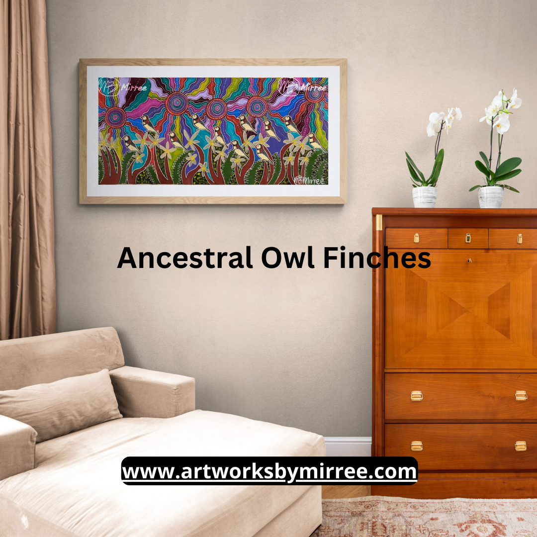Ancestral Owl Finches Contemporary Aboriginal Painting by Mirree