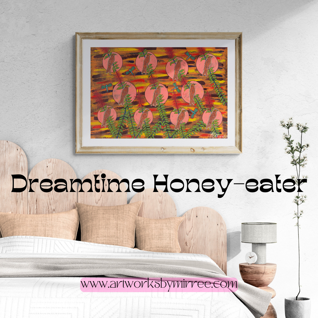 Dreamtime Honey-eater Contemporary Aboriginal Painting by Mirree