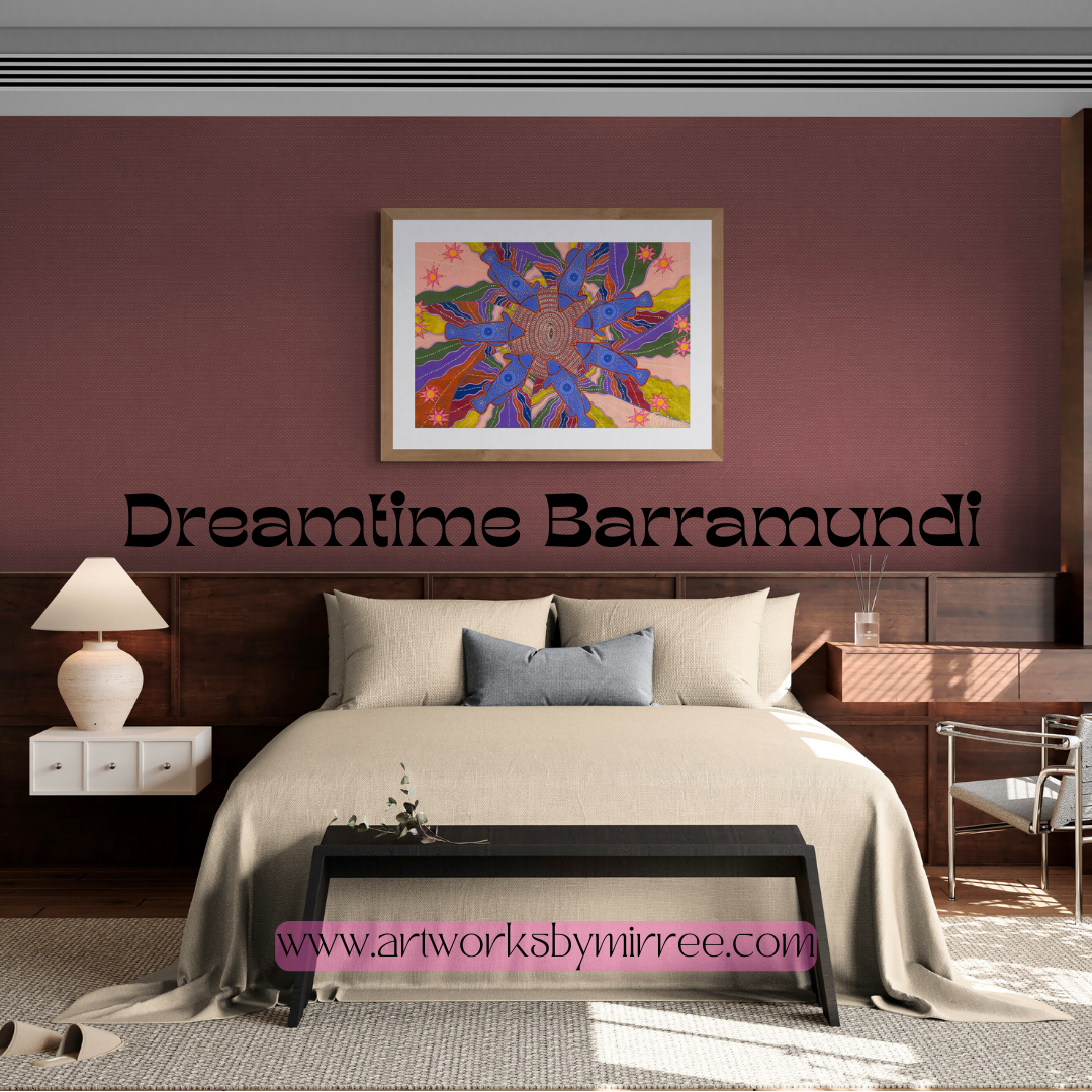 Dreamtime Barramundi Contemporary Aboriginal Painting by Mirree