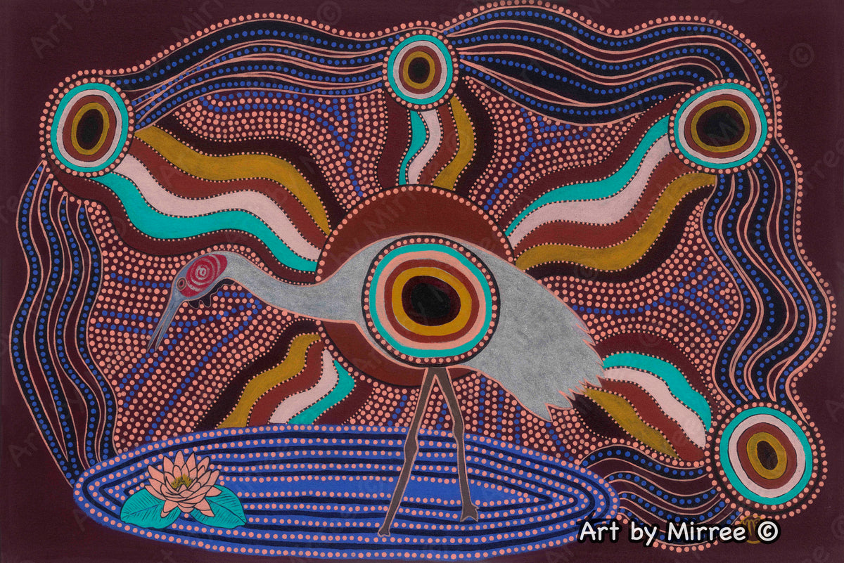 Dreamtime Brolga Contemporary Aboriginal Painting by Mirree