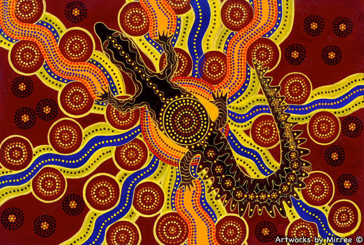 Dreamtime Crocodile Contemporary Aboriginal Painting by Mirree